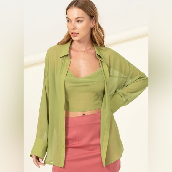 Tops - Two piece crop and button down top set